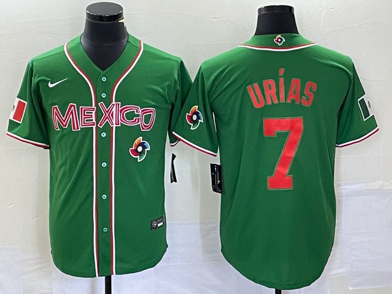 Men 2023 World Cub Mexico #7 Urias Green orange Nike MLB Jersey15